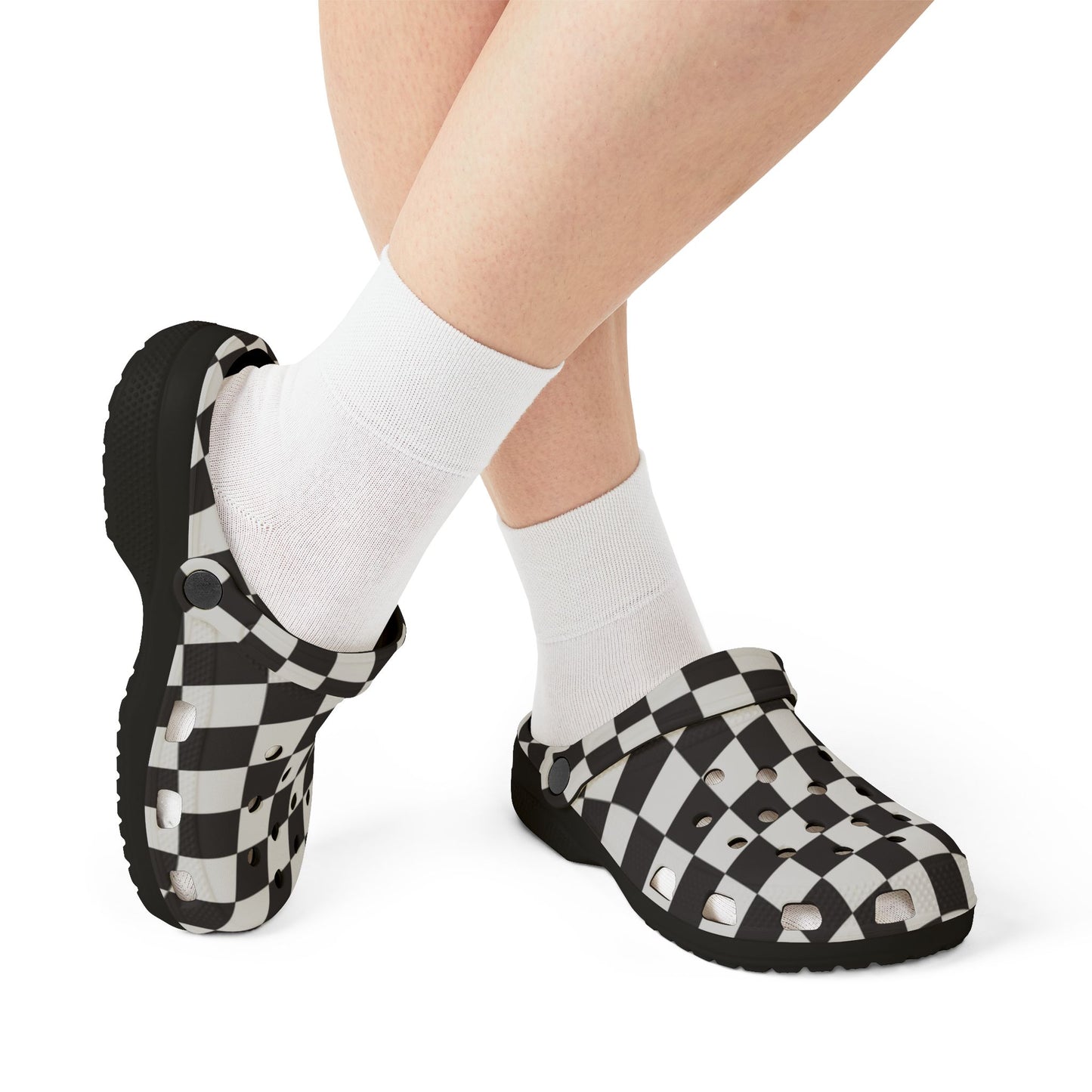 Unisex Checkerboard EVA Clogs - Black & White Slip-On Foam Shoes
