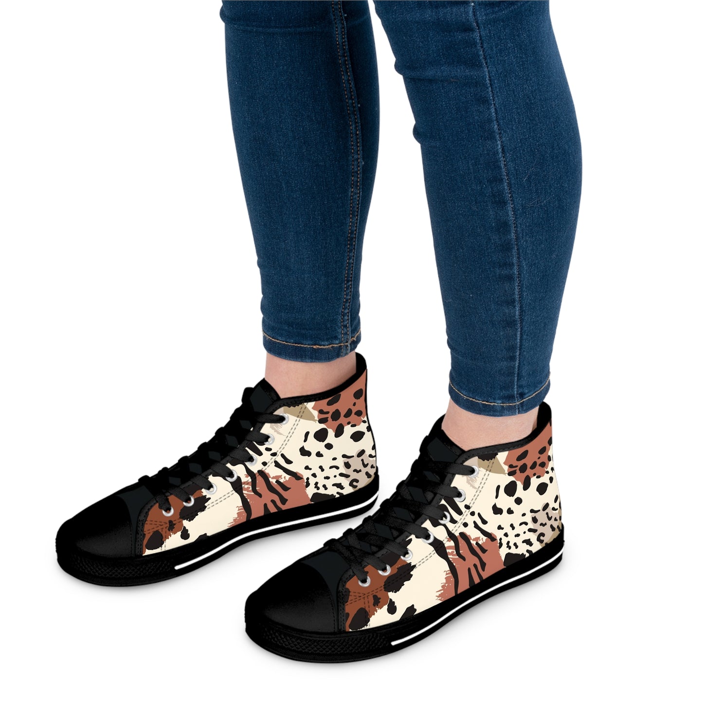 Women's Bougie In Brown High Top Sneakers — Neutral Mixed Animal Print Canvas Sneakers