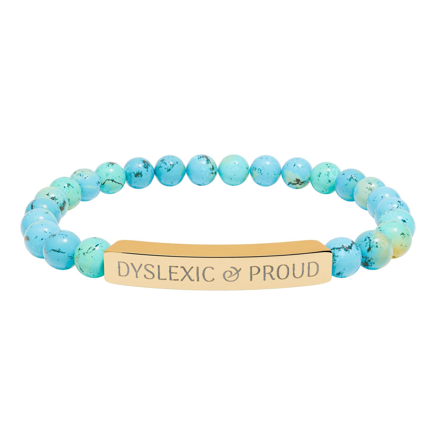 Dyslexic & Proud Natural Stone Stretch Bar Bracelet | Engraved Beaded Bracelet