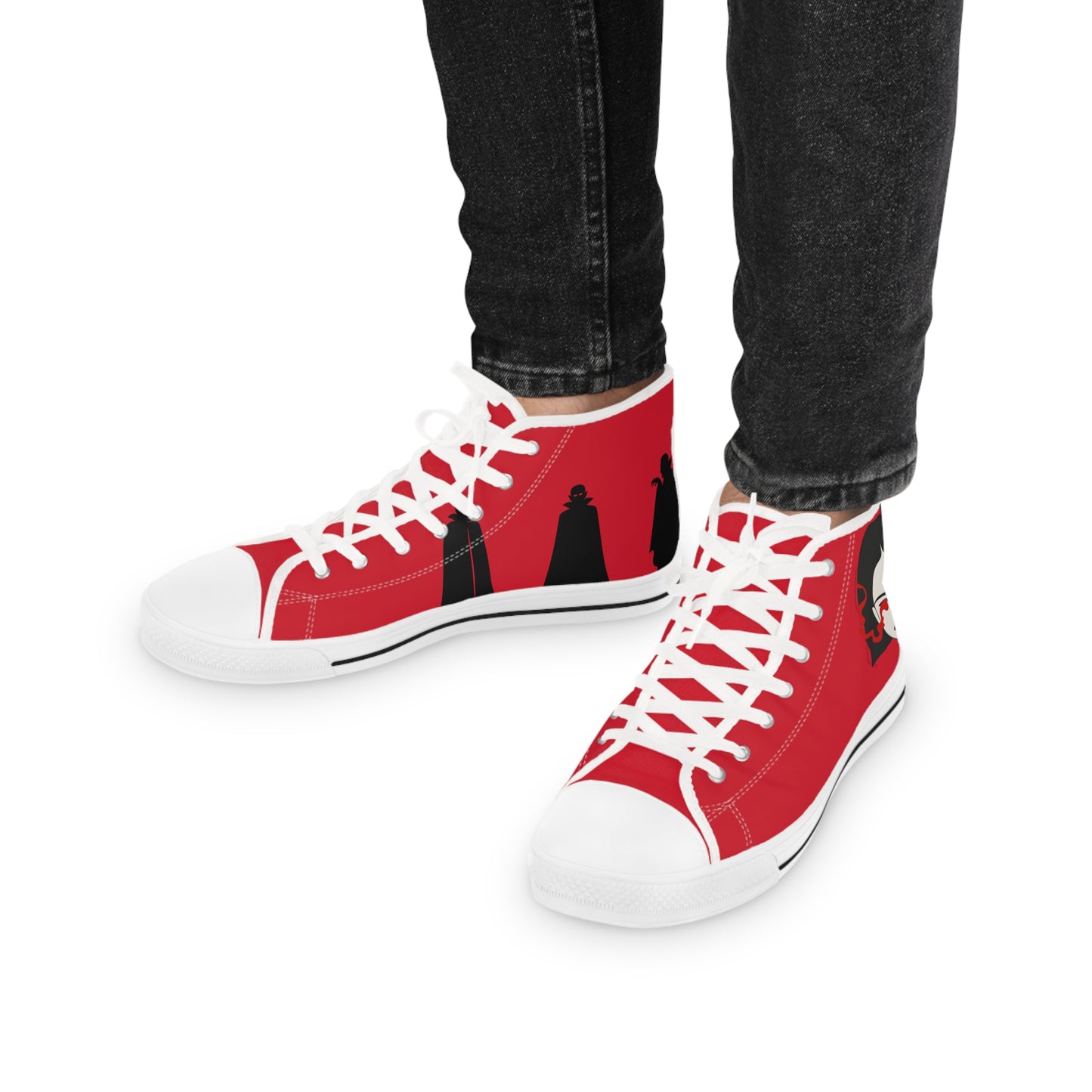 Men's Devil Dandy High Top Sneakers — Red & Black Skate-Style Men's Sneakers with Graphic Side Art