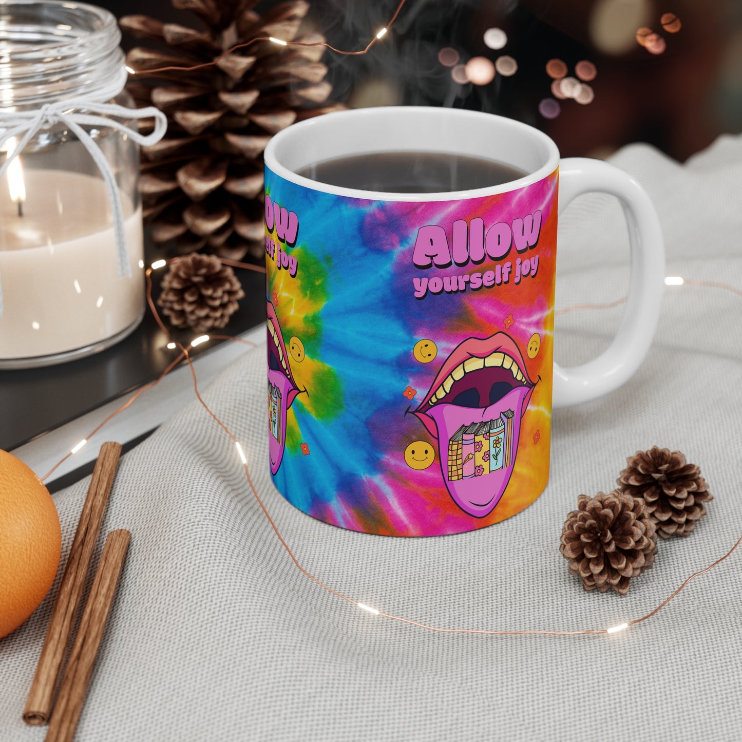 Allow Yourself Joy Mug | Tie Dye Smile, Pop Art Candy Tongue