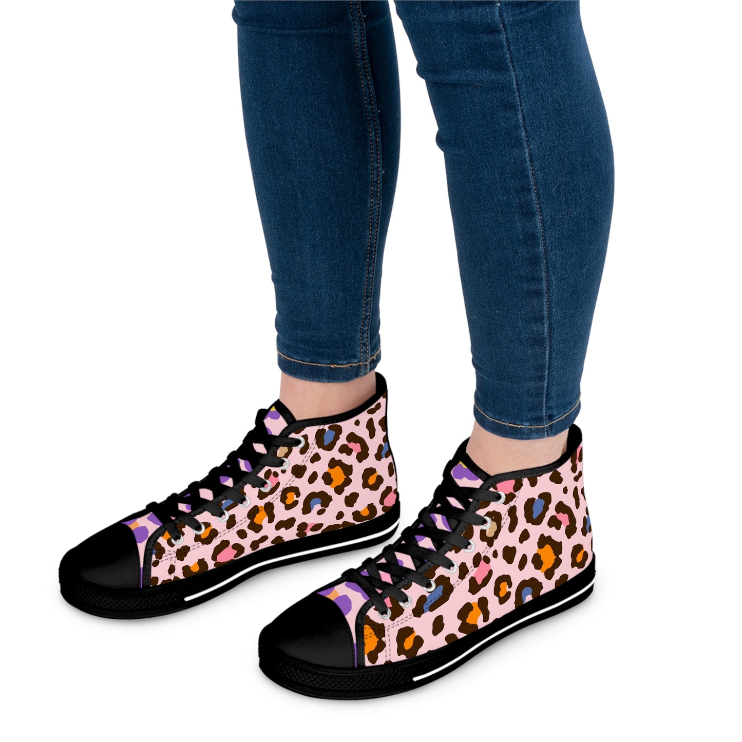 Women's Pretty In Pink High Top Sneakers — Pink Leopard Print Canvas Shoes
