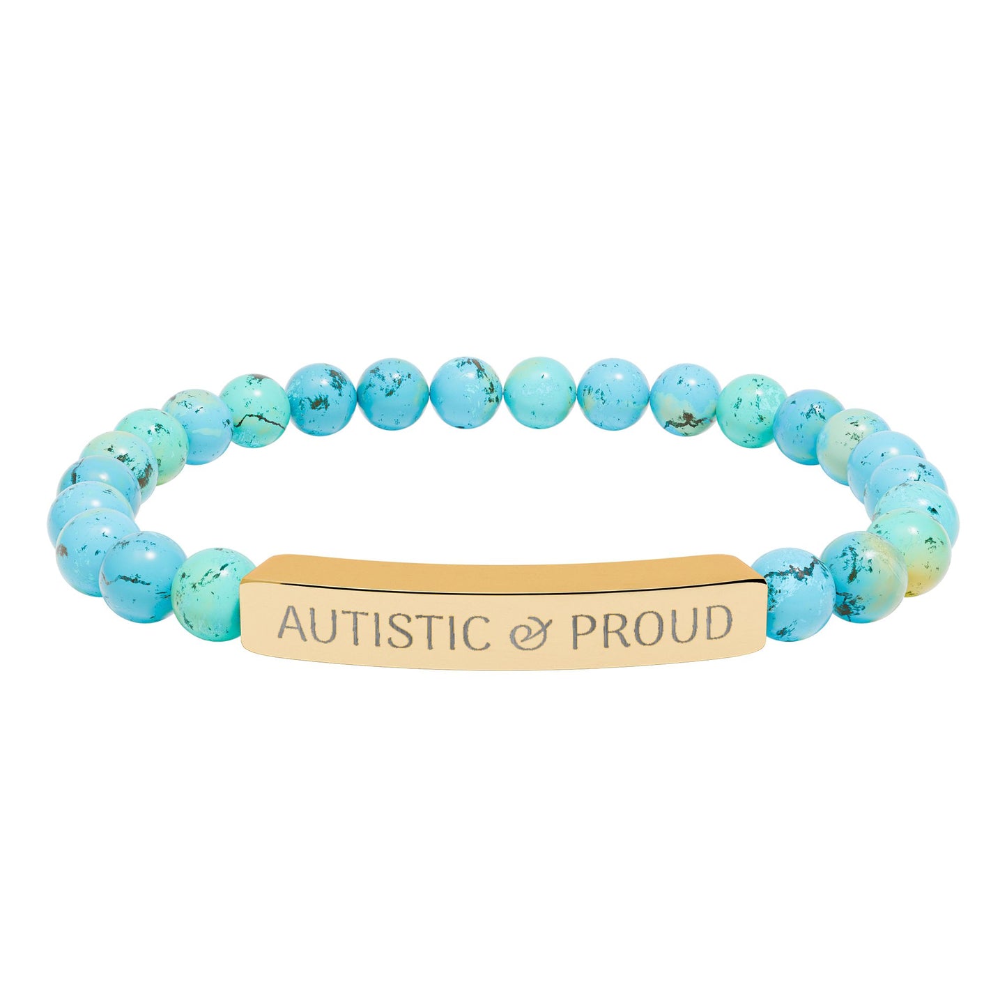Autistic & Proud Natural Stone Stretch Bar Bracelet | Engraved Beaded Bracelet