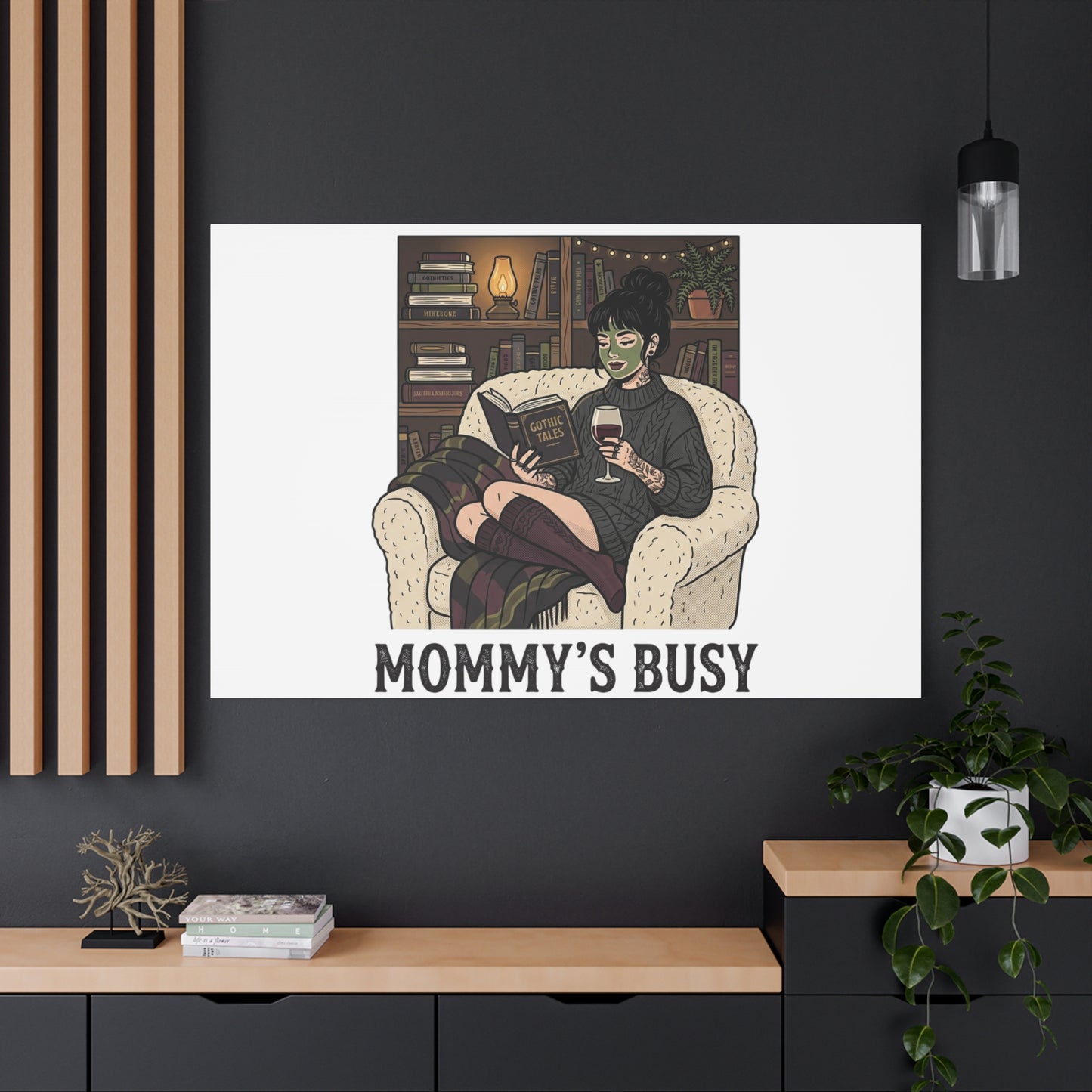 Mommy's Busy Reading Canvas, Book Lover Wall Art | Cozy Reader, Dark Academia