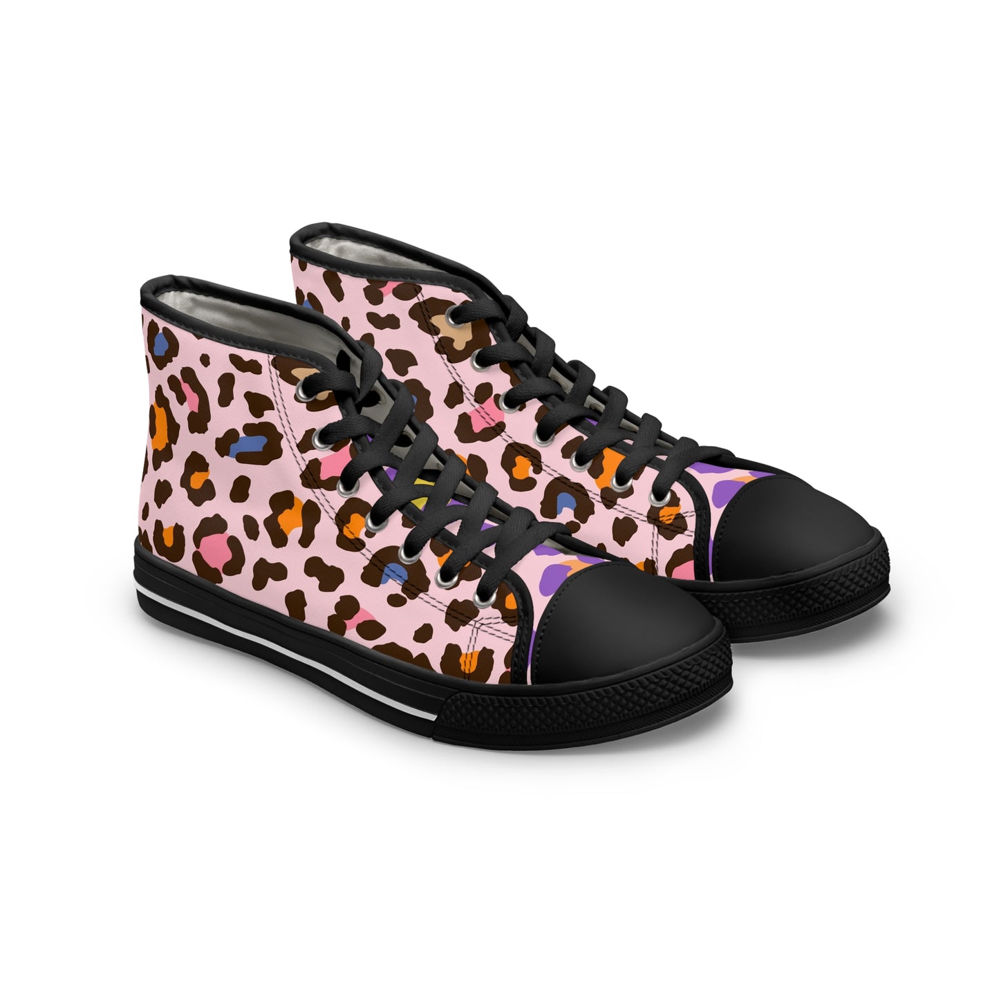 Women's Pretty In Pink High Top Sneakers — Pink Leopard Print Canvas Shoes