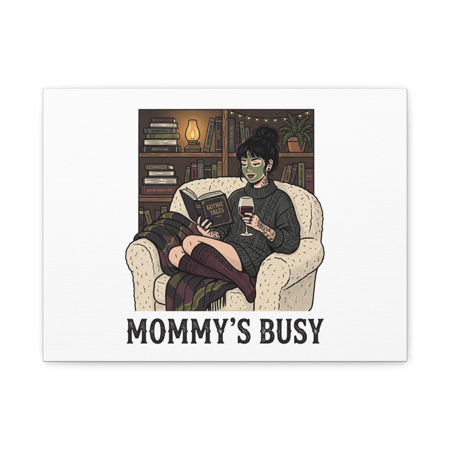 Mommy's Busy Reading Canvas, Book Lover Wall Art | Cozy Reader, Dark Academia