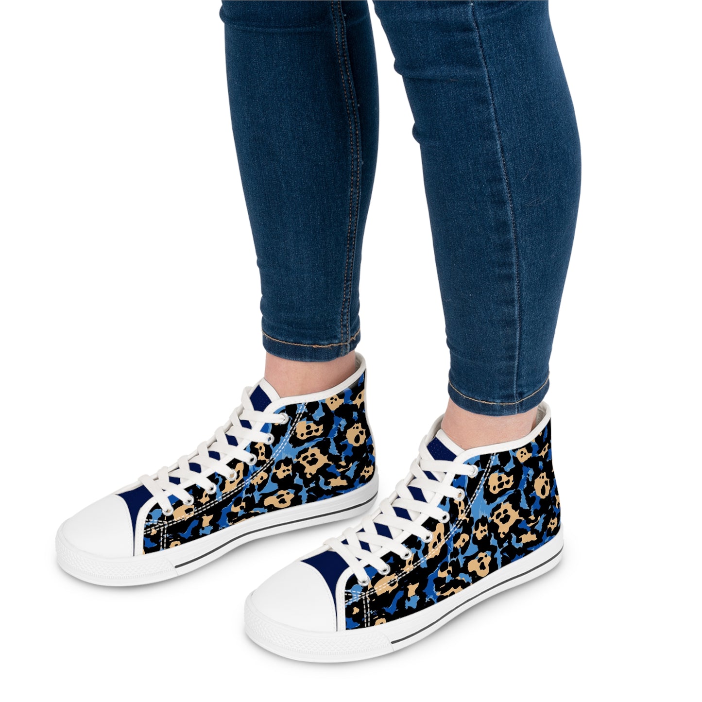 Women's Beautiful In Blue High Top Sneakers — Blue & Tan Leopard Print Canvas Shoes