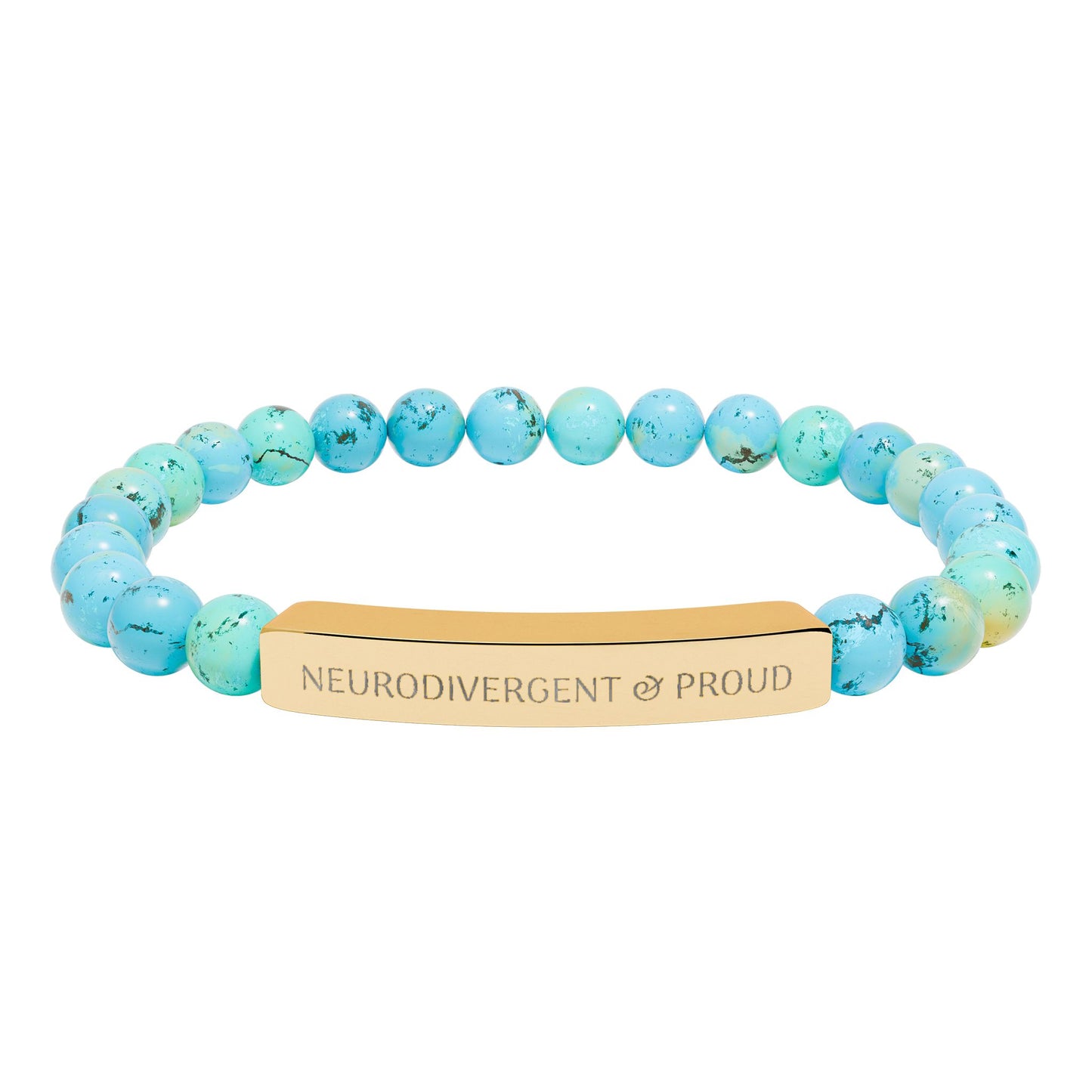 Neurodivergent & proud, Engraved Natural Stone Bead Bar Bracelet | Stretch Gemstone Bracelet
