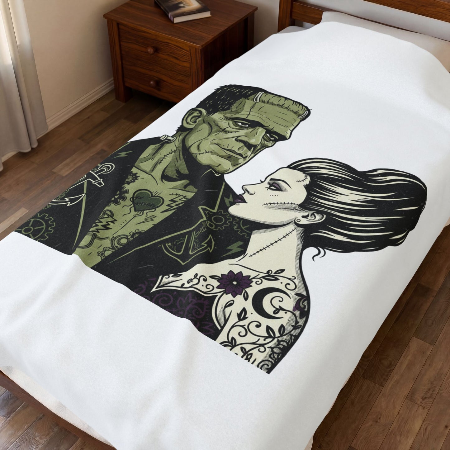 Monster love Plush Blanket | Grunge Plaid Revival, 90s Rock Patchwork