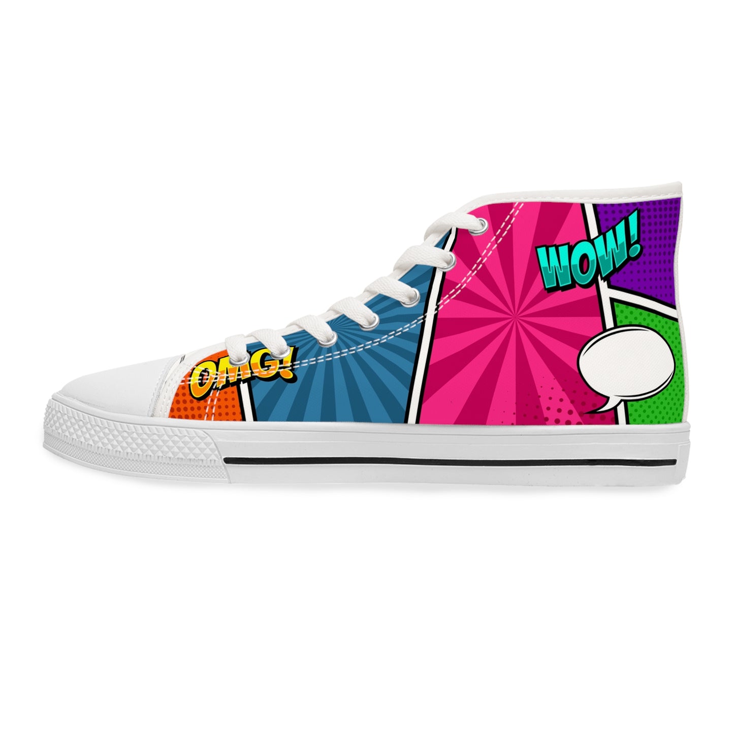 Women’s Pop Art High-Top Sneakers — Colorful Comic Graphic Print