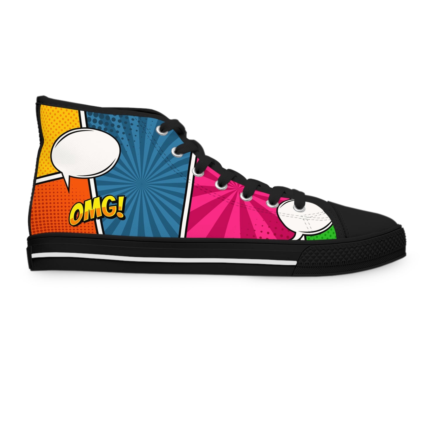 Women’s Pop Art High-Top Sneakers — Colorful Comic Graphic Print