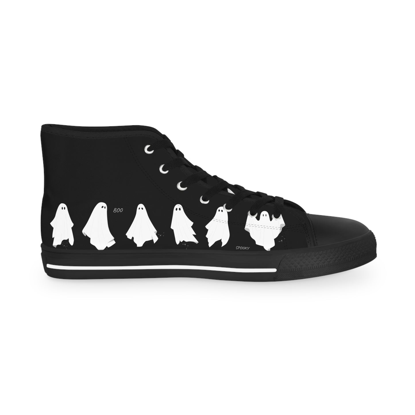 Men's Ghosty Guy High Top Sneakers — Black Silhouette Birds Design