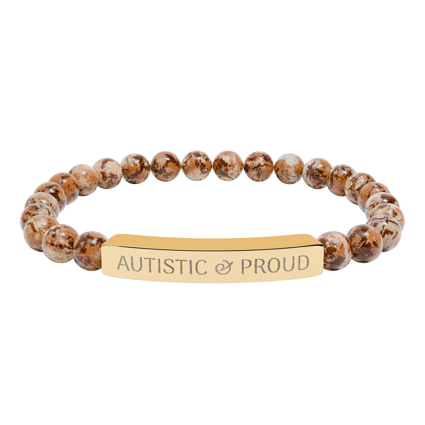 Autistic & Proud Natural Stone Stretch Bar Bracelet | Engraved Beaded Bracelet