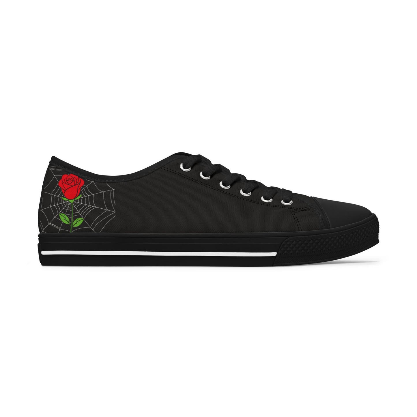 Morticia & Gomez, True Love Black Women's Low Top Sneakers — Casual Canvas Tennis Shoes