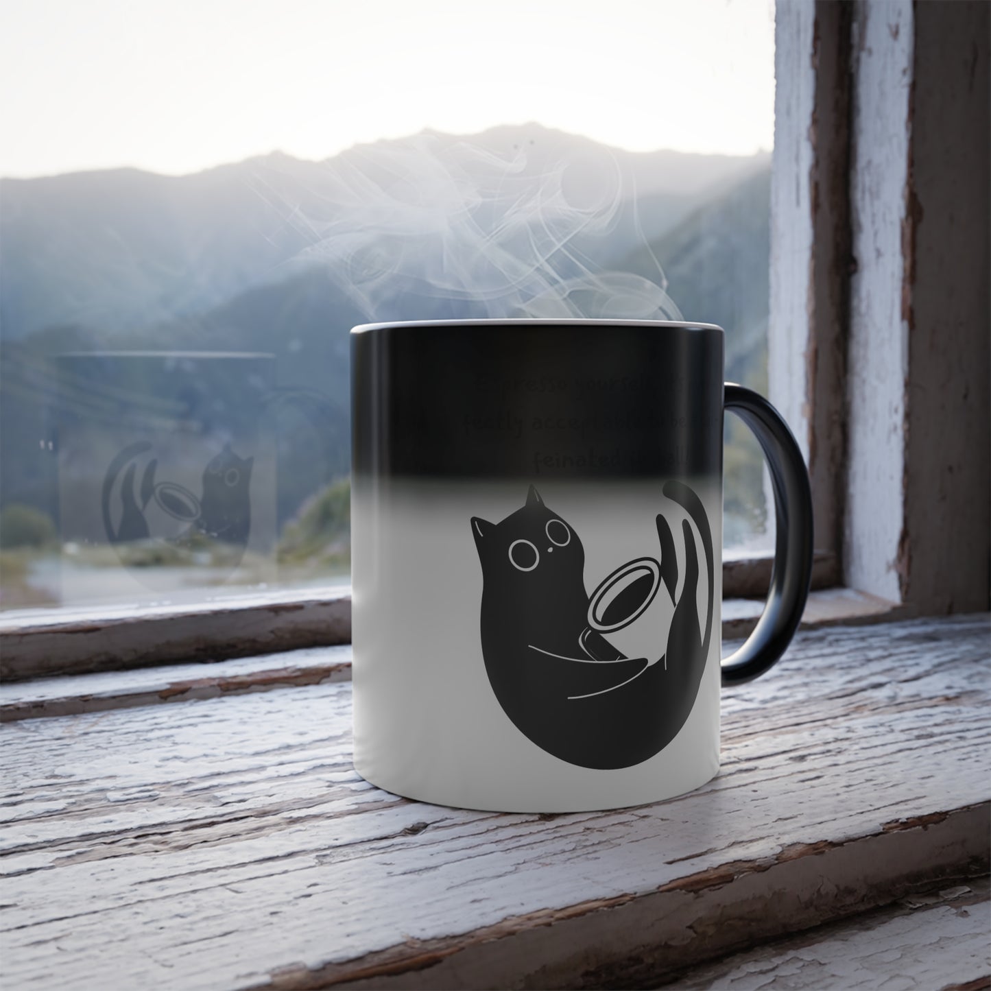 Funny Coffee Cat Color Morphing Mug, 11oz