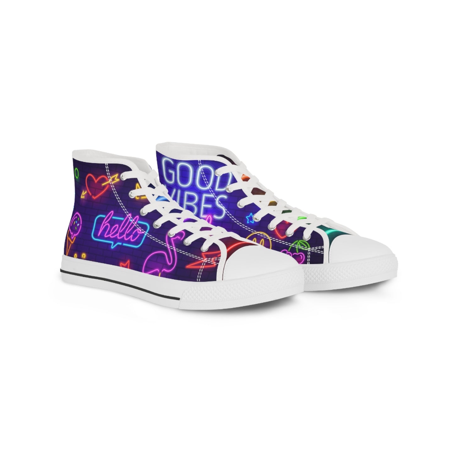 Men's Good Vibes Good Times High Top Sneakers — Neon 'Good Vibes' Street Style Men's Sneakers