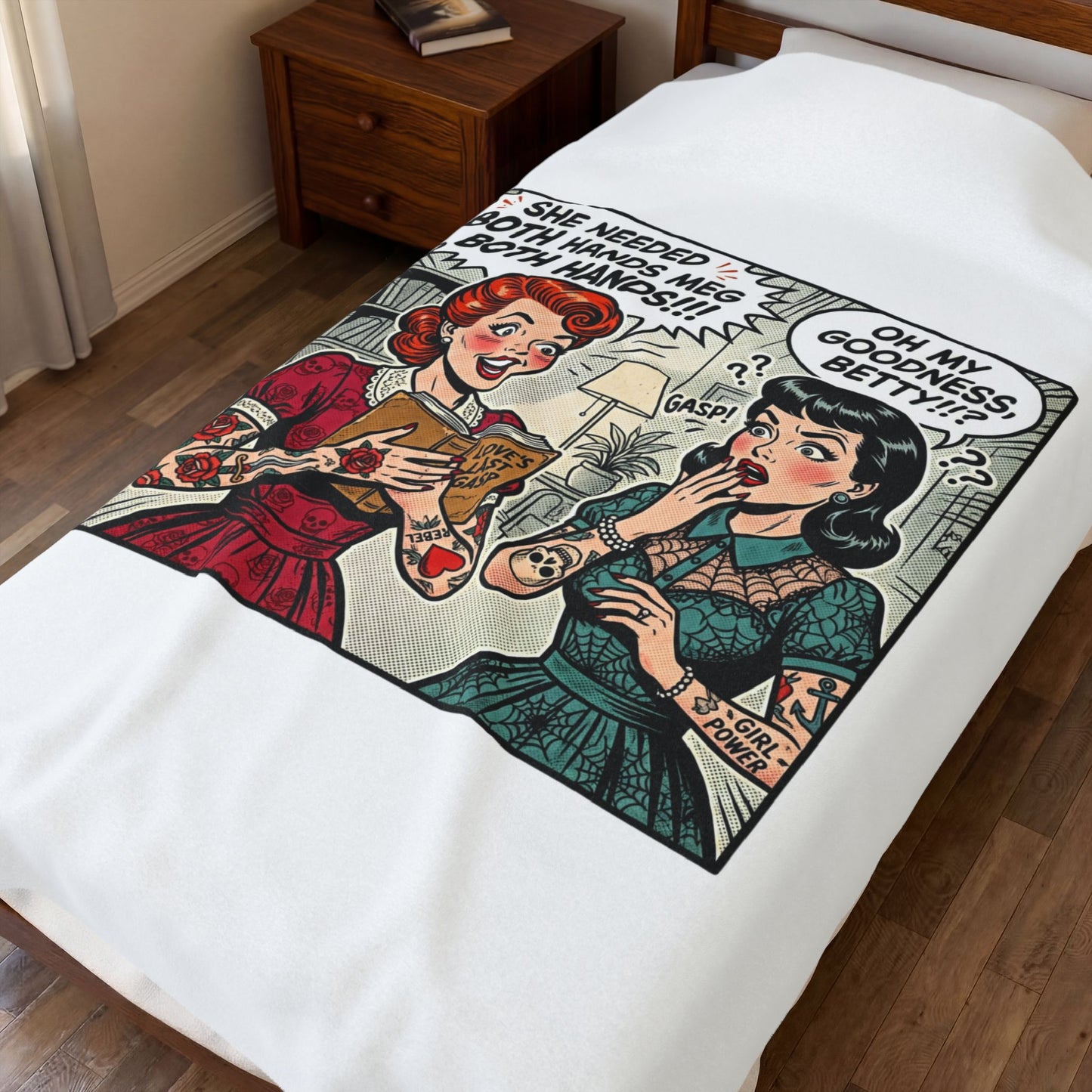 Bookish Comic Panel Velveteen Plush Blanket | Cozy Reader, Library Aesthetic
