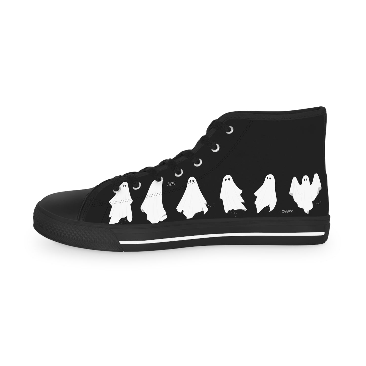 Men's Ghosty Guy High Top Sneakers — Black Silhouette Birds Design