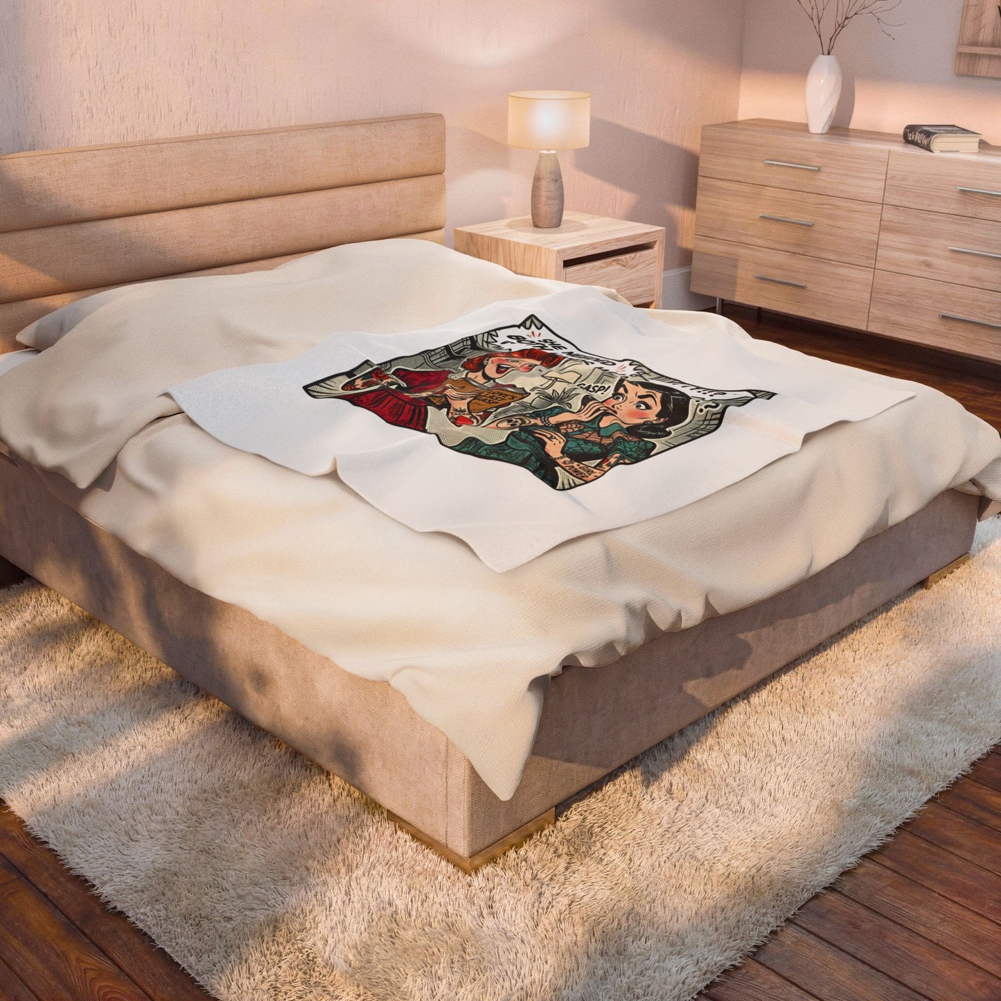 Bookish Comic Panel Velveteen Plush Blanket | Cozy Reader, Library Aesthetic