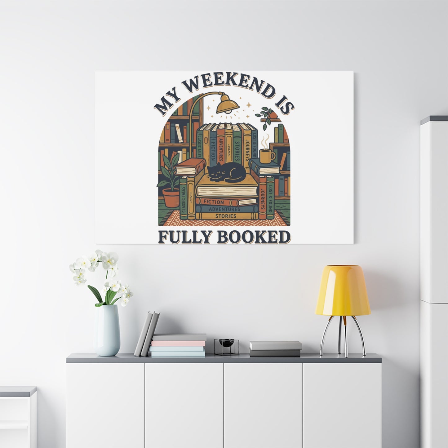 My Weekend Is Fully Booked Canvas | Book Lover, Cozy Reader Art