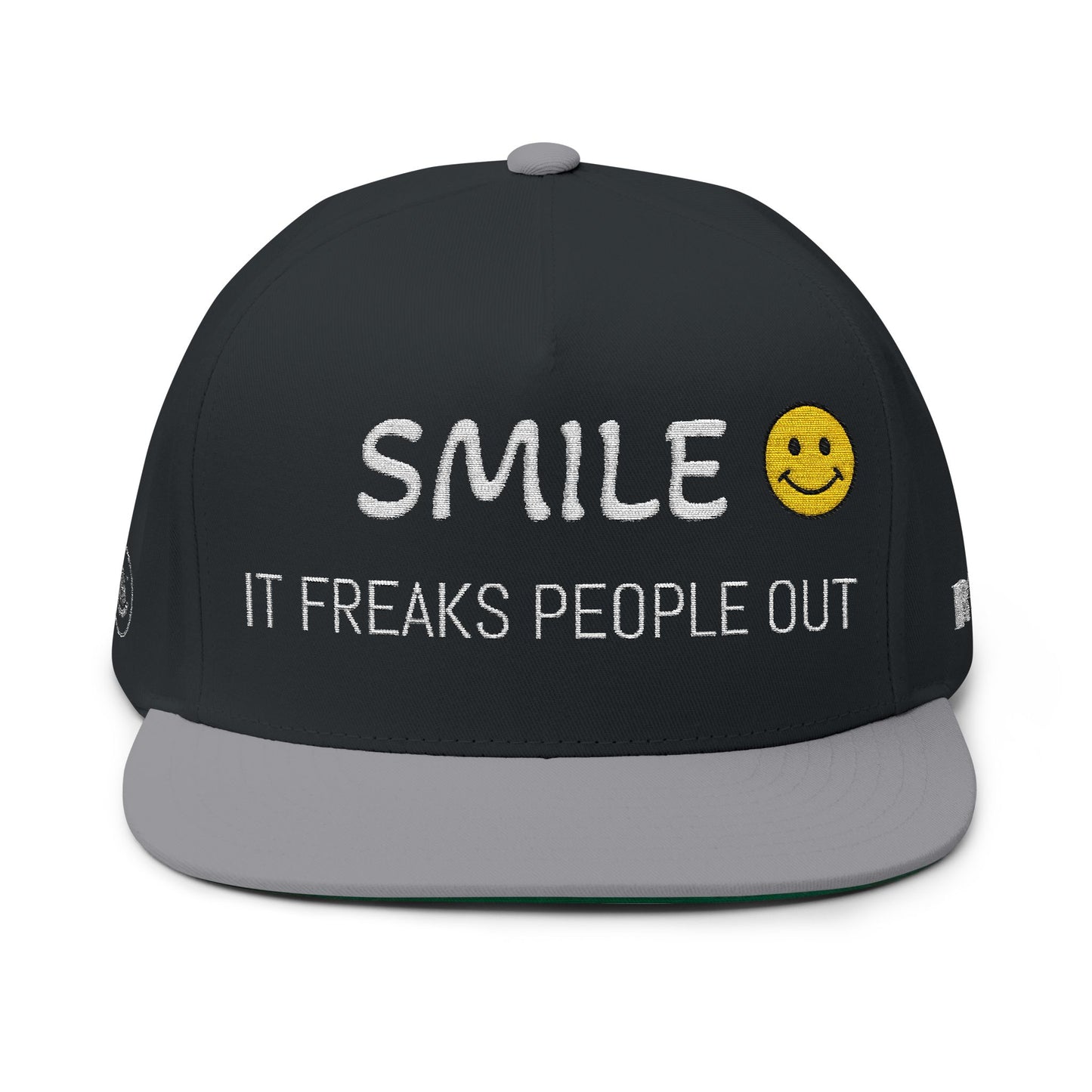 Smile — It Freaks People Out Embroidered Flat Bill Cap