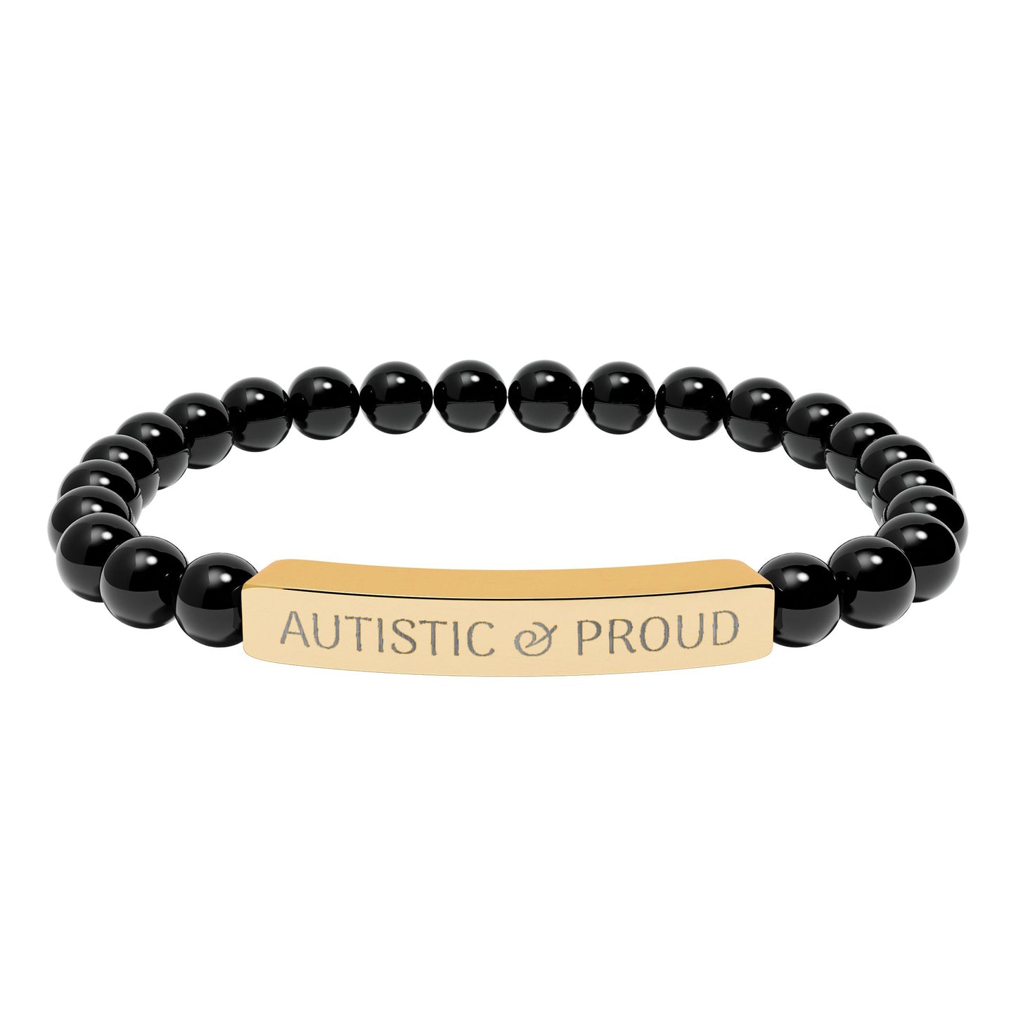 Autistic & Proud Natural Stone Stretch Bar Bracelet | Engraved Beaded Bracelet
