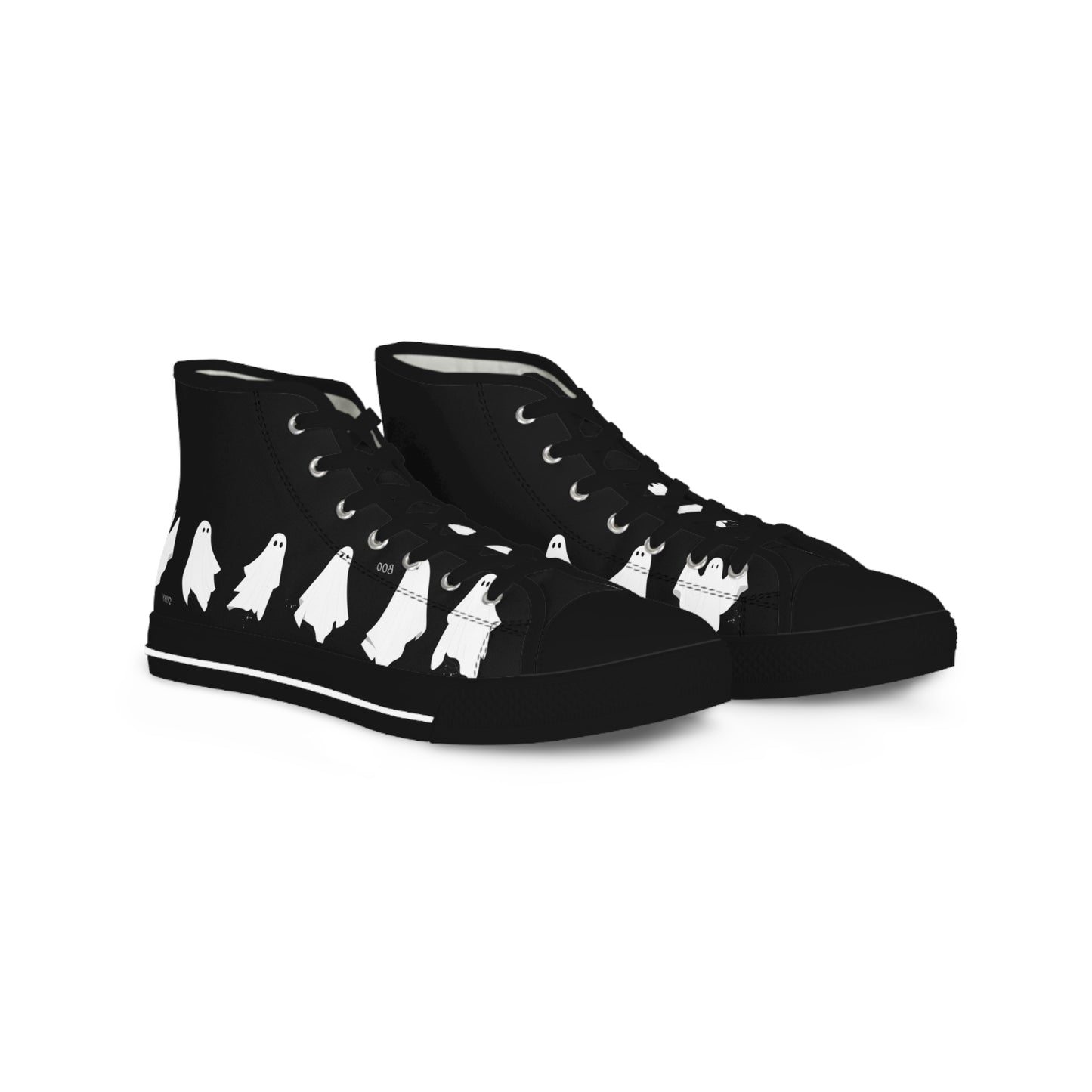 Men's Ghosty Guy High Top Sneakers — Black Silhouette Birds Design