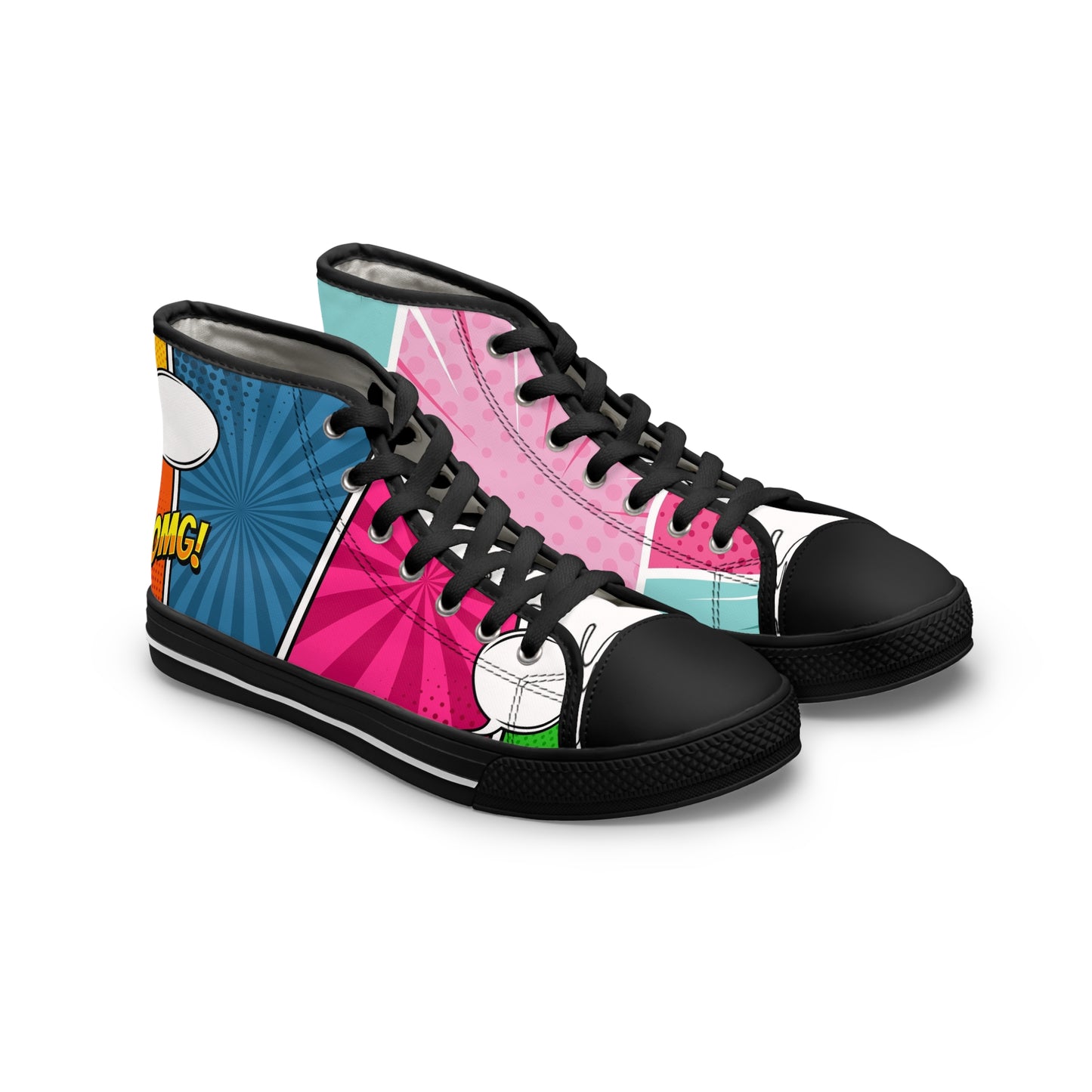 Women’s Pop Art High-Top Sneakers — Colorful Comic Graphic Print