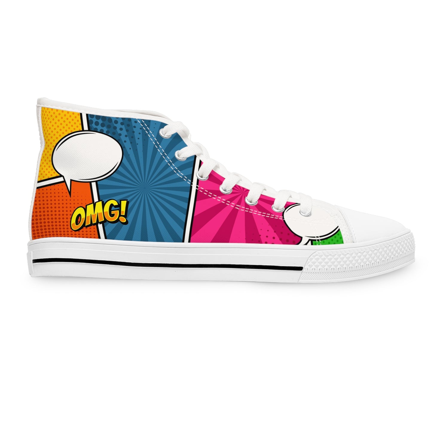 Women’s Pop Art High-Top Sneakers — Colorful Comic Graphic Print