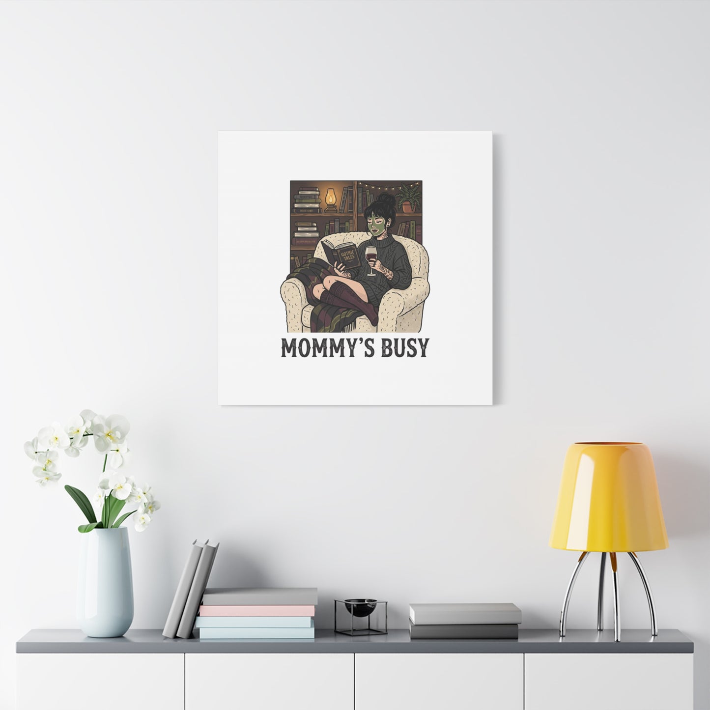 Mommy's Busy Reading Canvas, Book Lover Wall Art | Cozy Reader, Dark Academia