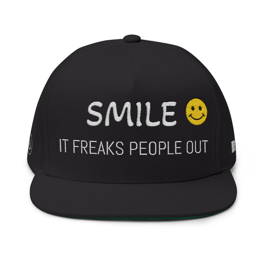 Smile — It Freaks People Out Embroidered Flat Bill Cap