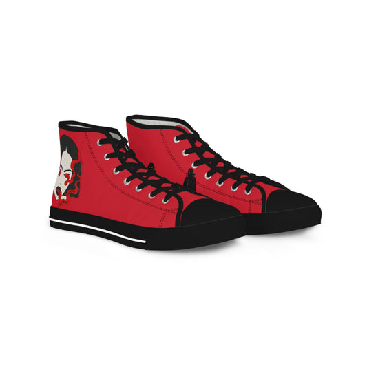 Men's Devil Dandy High Top Sneakers — Red & Black Skate-Style Men's Sneakers with Graphic Side Art