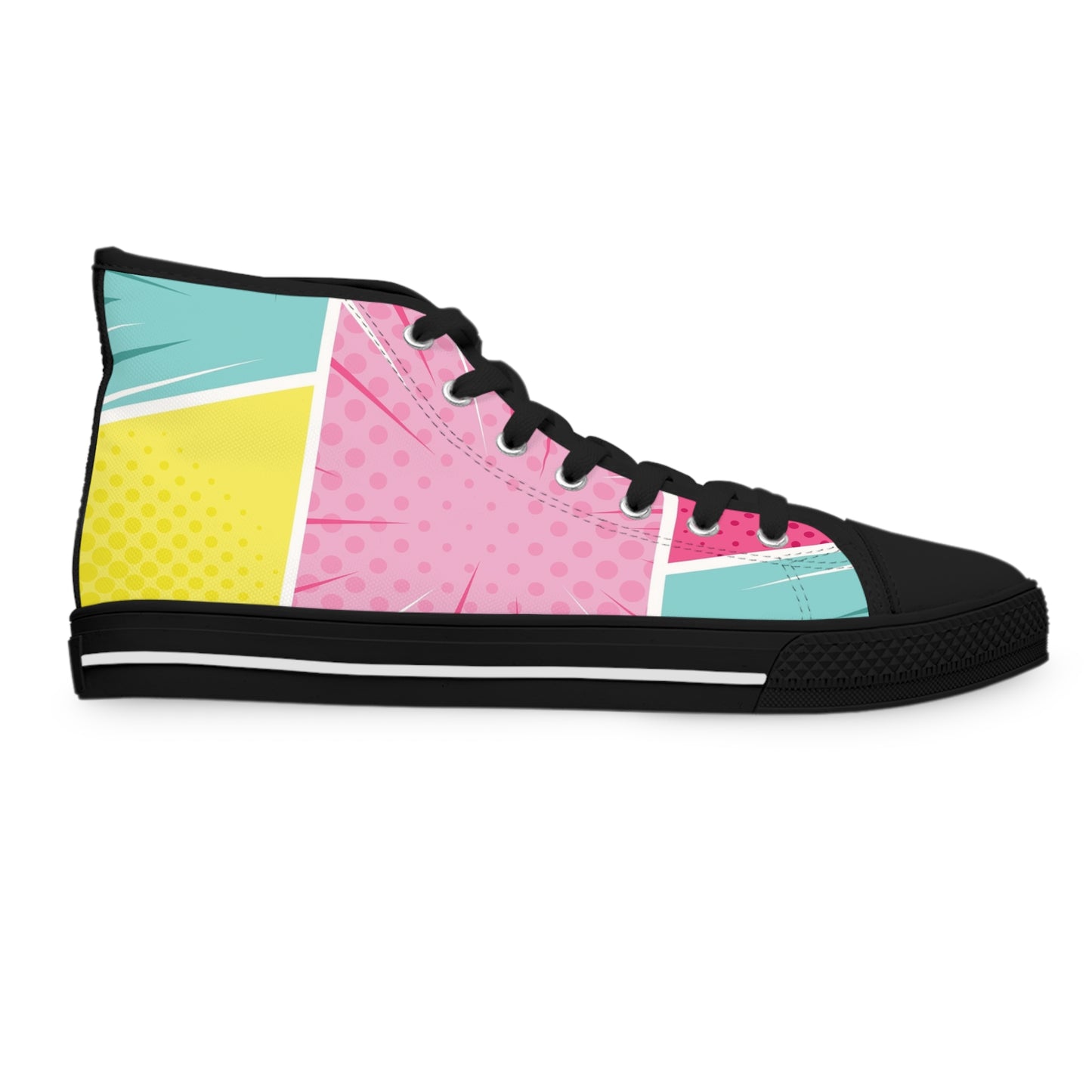 Women’s Pop Art High-Top Sneakers — Colorful Comic Graphic Print