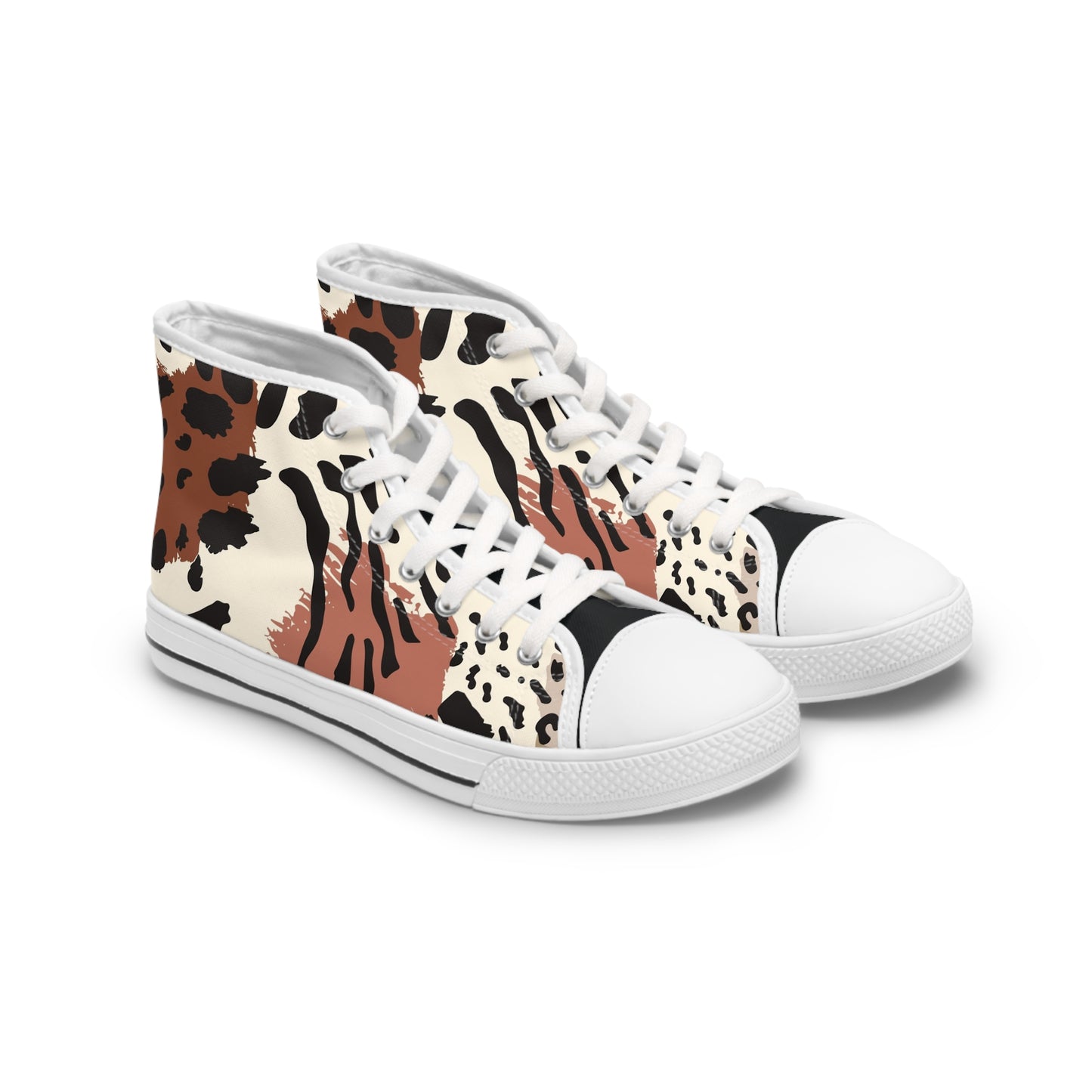 Women's Bougie In Brown High Top Sneakers — Neutral Mixed Animal Print Canvas Sneakers