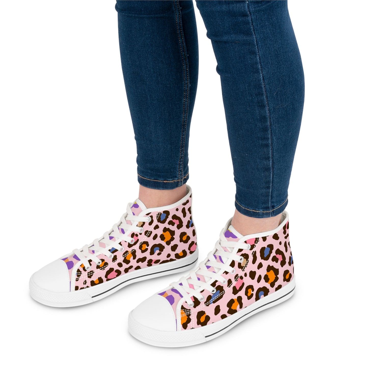 Women's Pretty In Pink High Top Sneakers — Pink Leopard Print Canvas Shoes