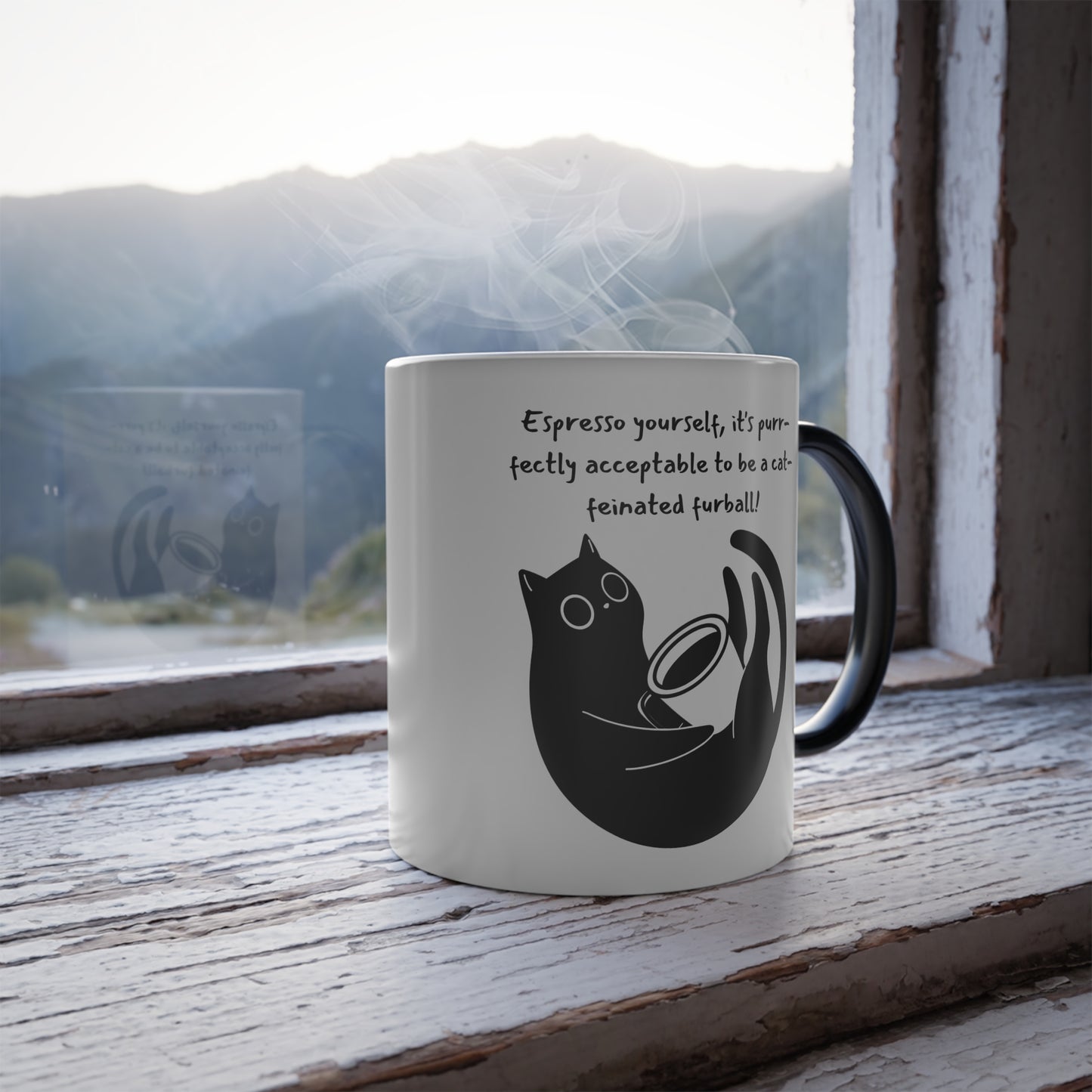 Funny Coffee Cat Color Morphing Mug, 11oz