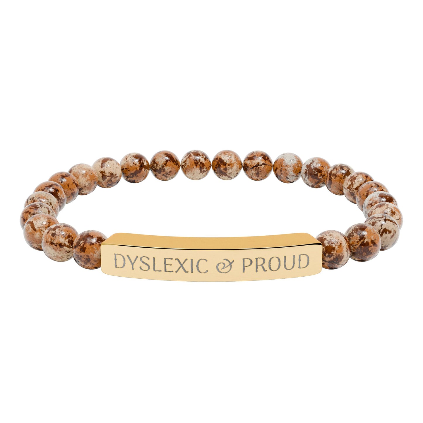 Dyslexic & Proud Natural Stone Stretch Bar Bracelet | Engraved Beaded Bracelet