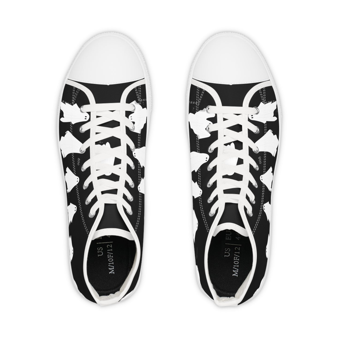 Men's Ghosty Guy High Top Sneakers — Black Silhouette Birds Design