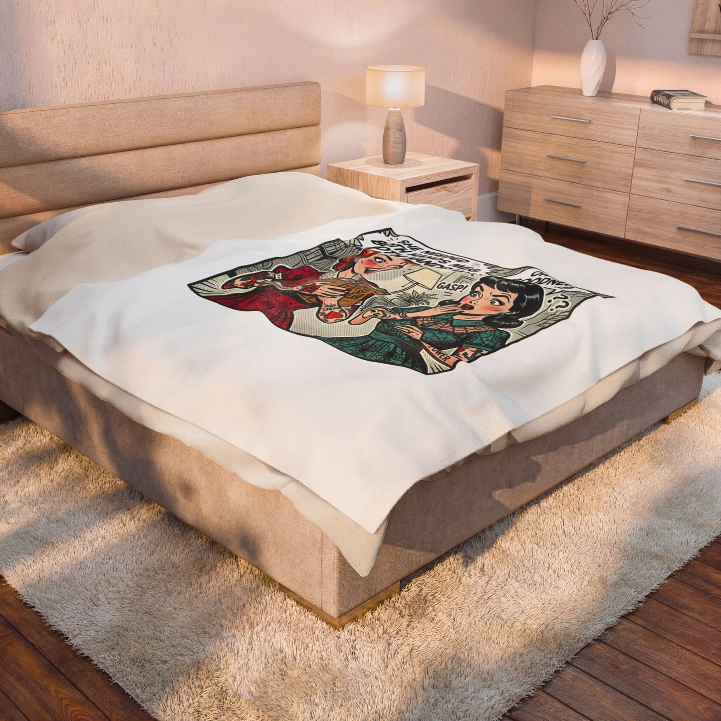 Bookish Comic Panel Velveteen Plush Blanket | Cozy Reader, Library Aesthetic
