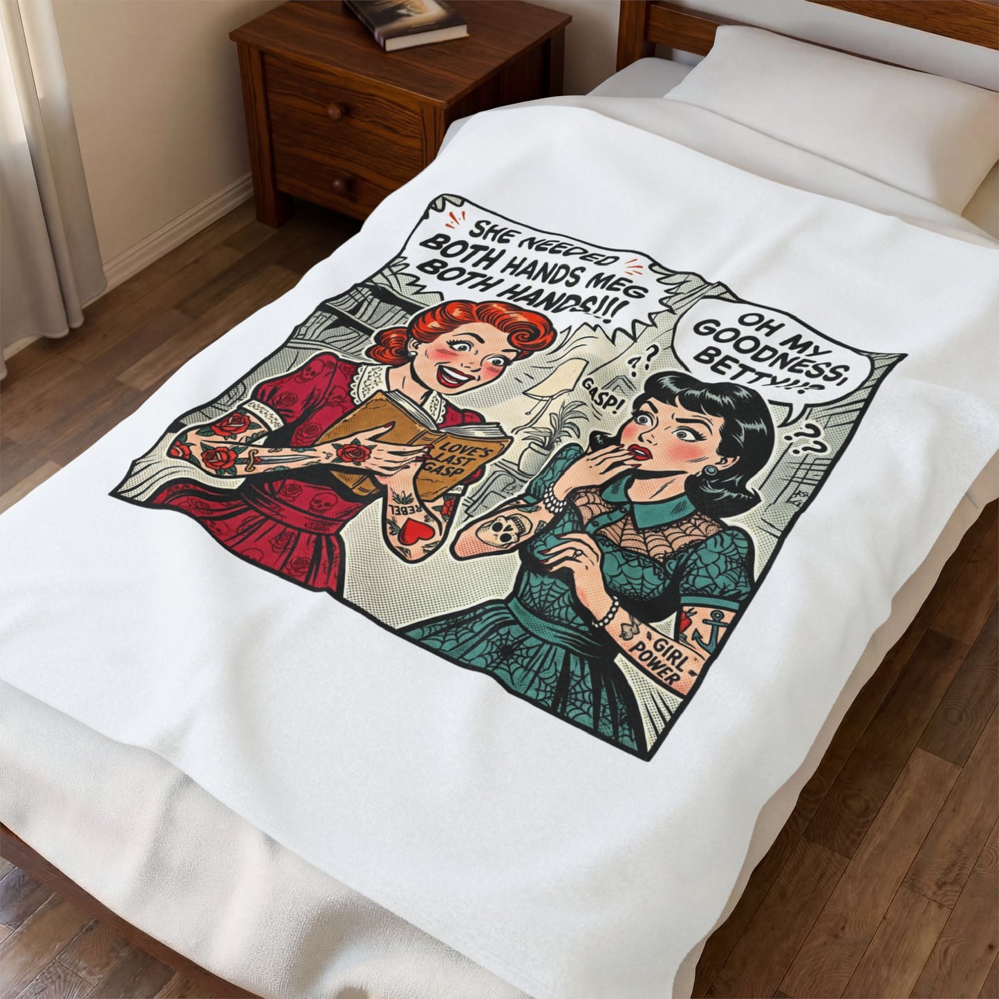 Bookish Comic Panel Velveteen Plush Blanket | Cozy Reader, Library Aesthetic