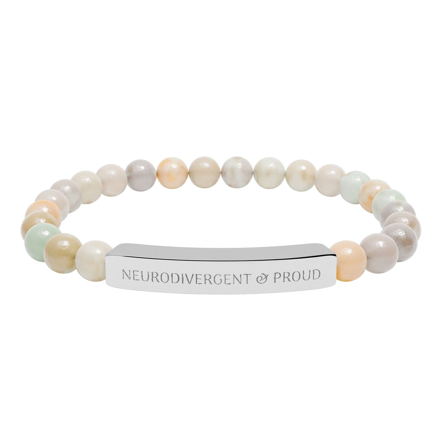 Neurodivergent & proud, Engraved Natural Stone Bead Bar Bracelet | Stretch Gemstone Bracelet