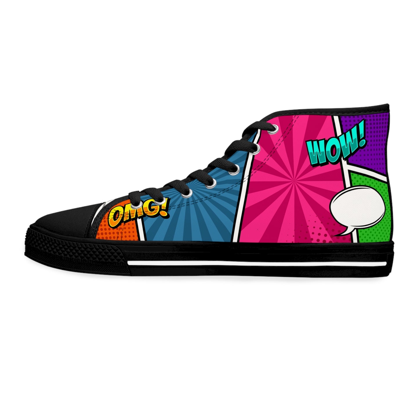 Women’s Pop Art High-Top Sneakers — Colorful Comic Graphic Print