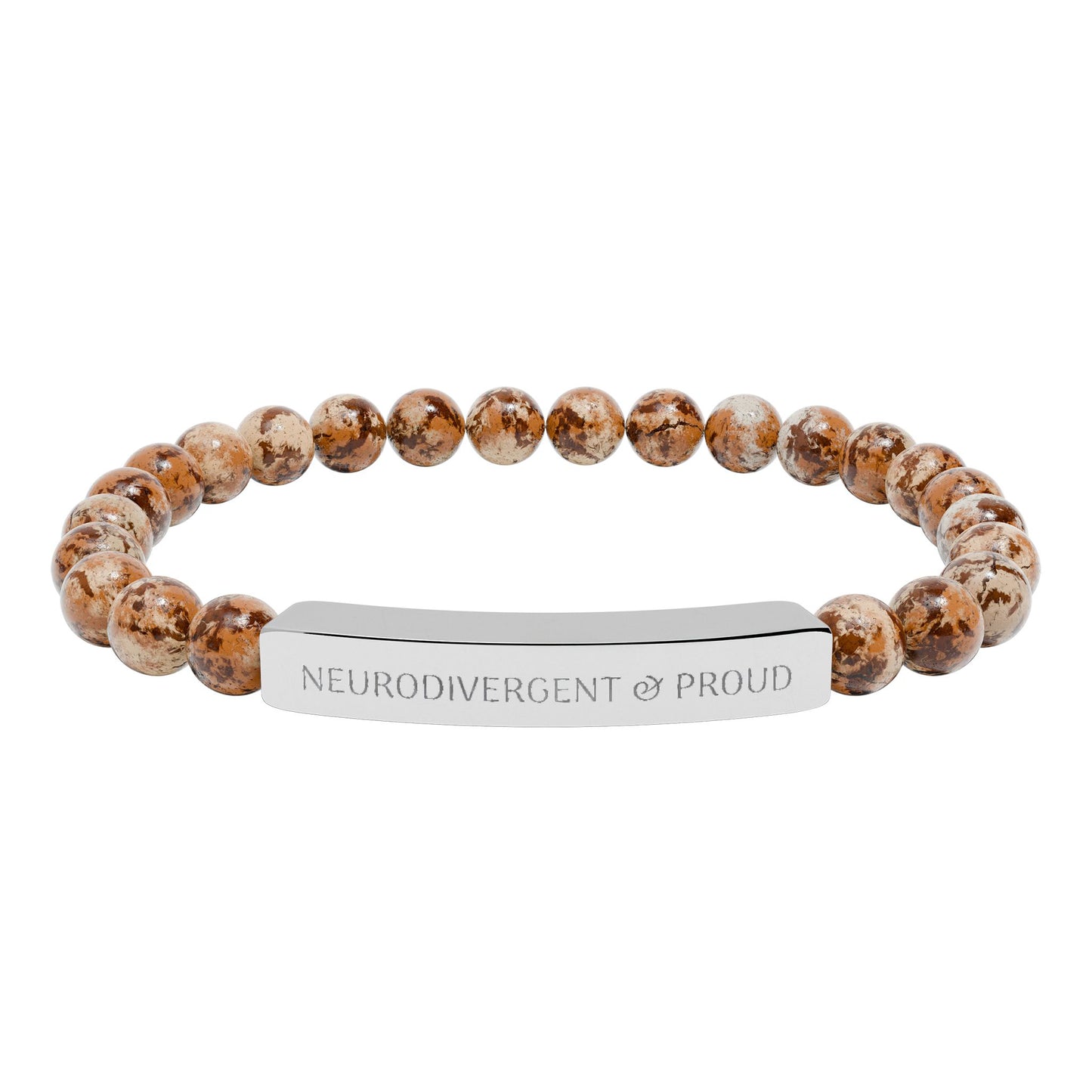 Neurodivergent & proud, Engraved Natural Stone Bead Bar Bracelet | Stretch Gemstone Bracelet