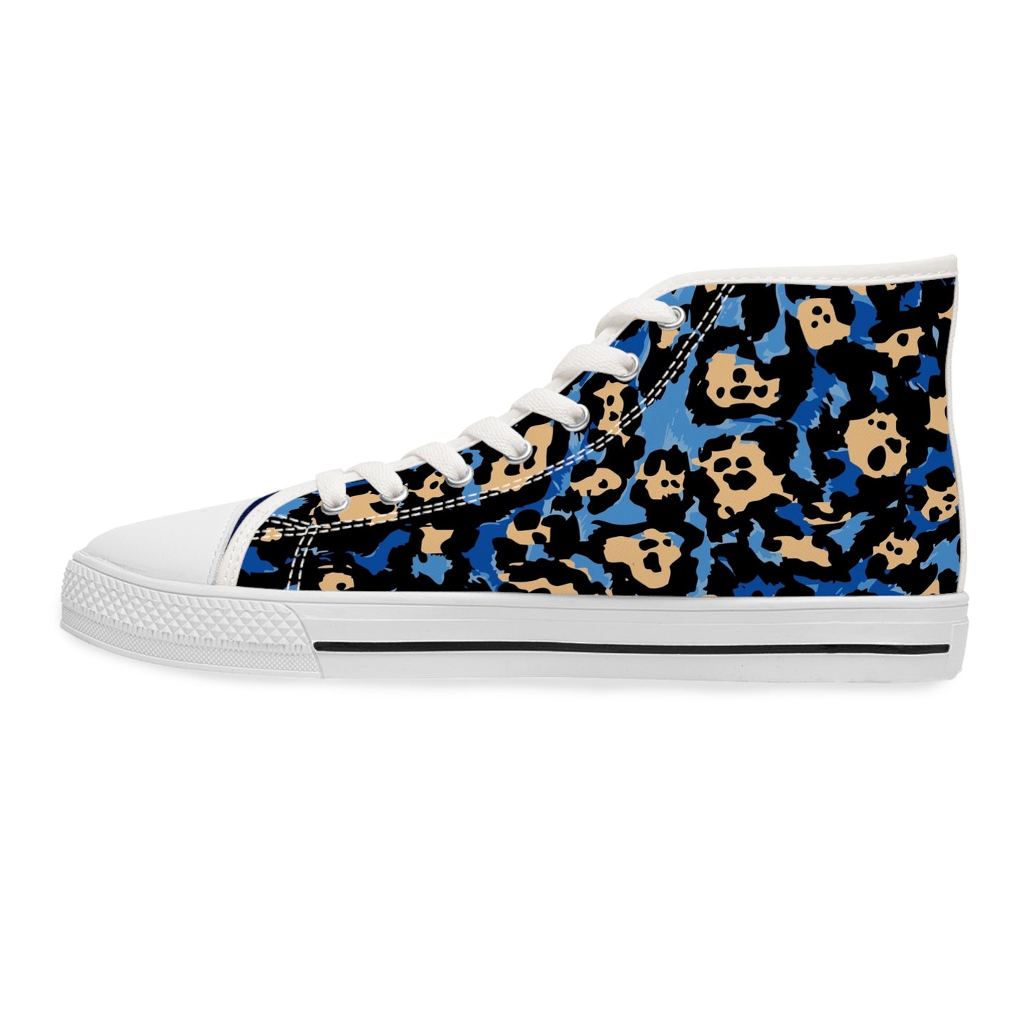 Women's Beautiful In Blue High Top Sneakers — Blue & Tan Leopard Print Canvas Shoes