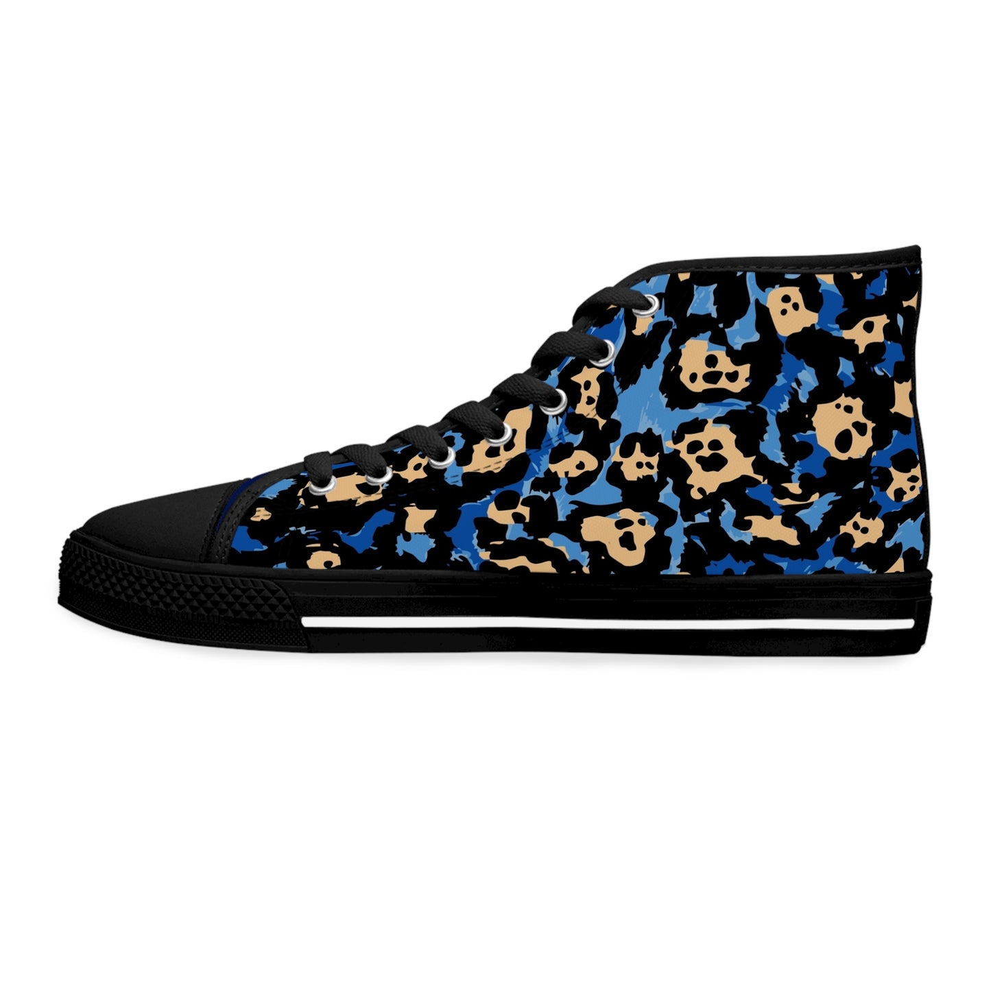 Women's Beautiful In Blue High Top Sneakers — Blue & Tan Leopard Print Canvas Shoes