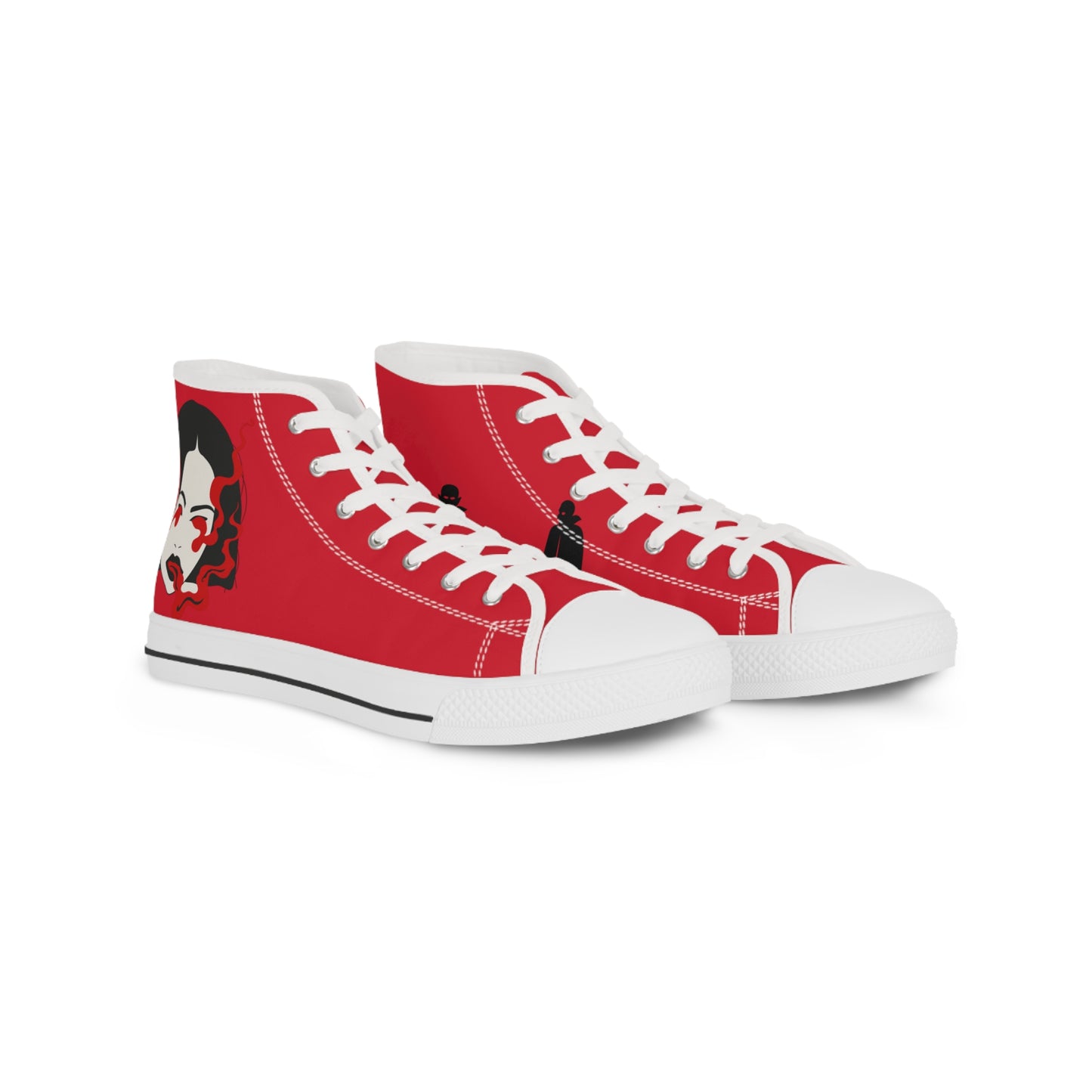 Men's Devil Dandy High Top Sneakers — Red & Black Skate-Style Men's Sneakers with Graphic Side Art