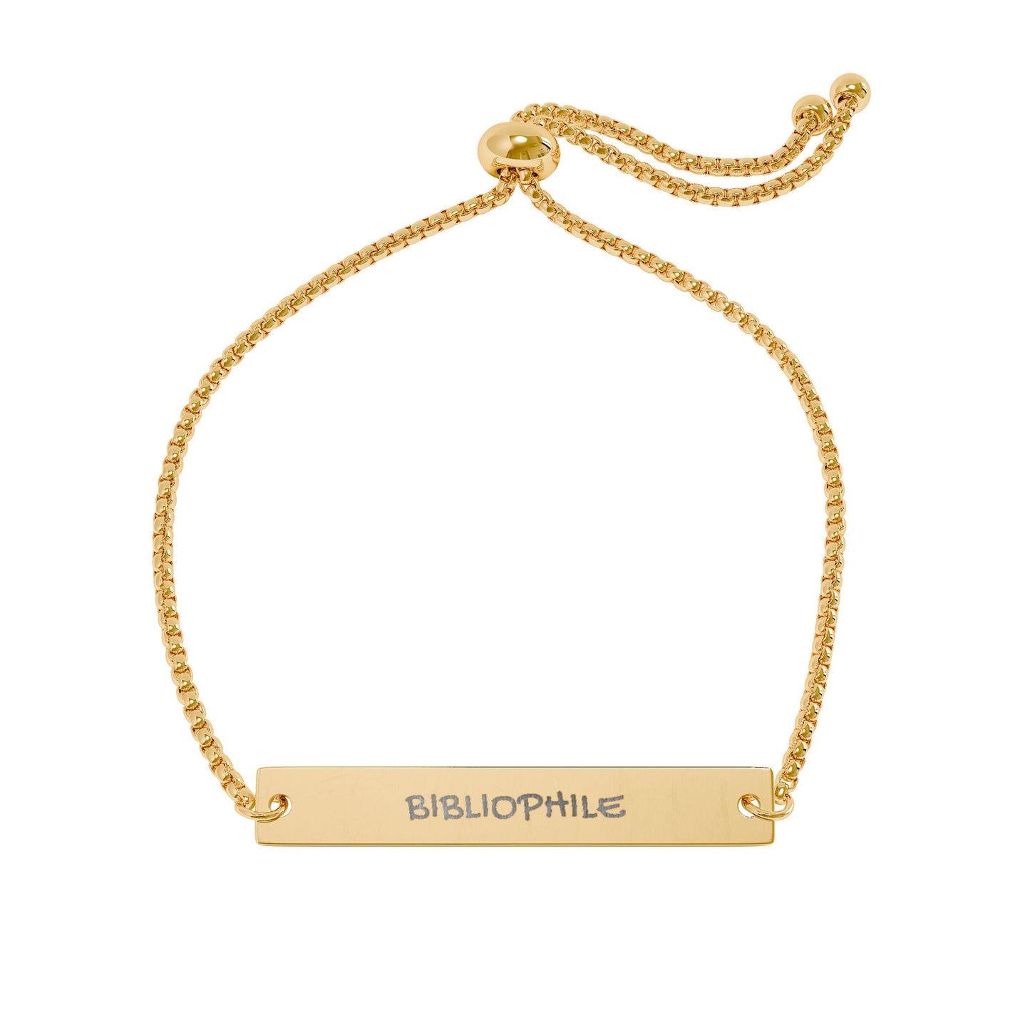 Bibliophile Bar Bracelet | Adjustable Nameplate Bracelet, Gold or Rose Gold
