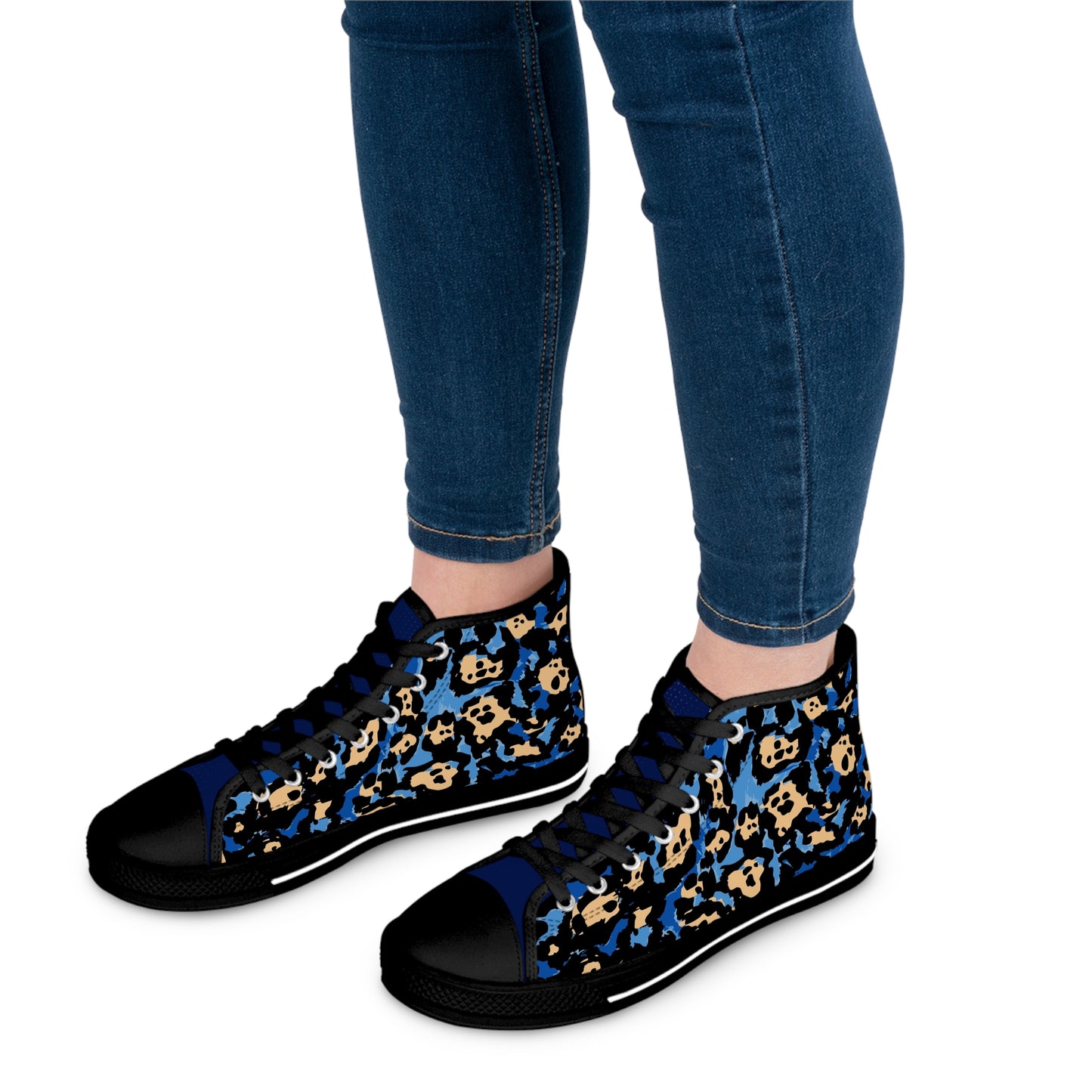 Women's Beautiful In Blue High Top Sneakers — Blue & Tan Leopard Print Canvas Shoes
