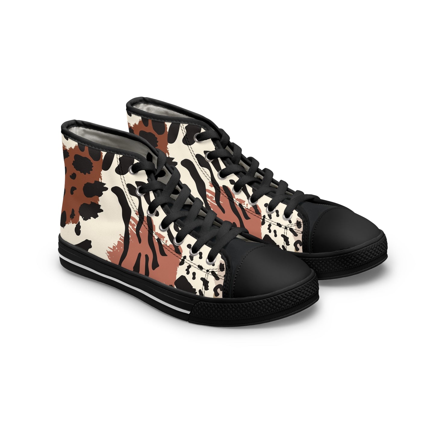 Women's Bougie In Brown High Top Sneakers — Neutral Mixed Animal Print Canvas Sneakers