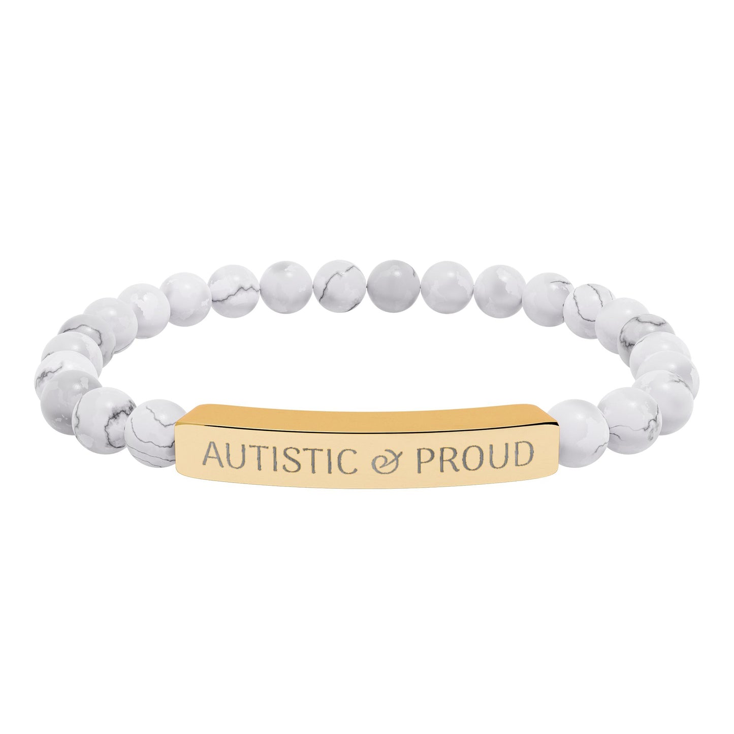 Autistic & Proud Natural Stone Stretch Bar Bracelet | Engraved Beaded Bracelet